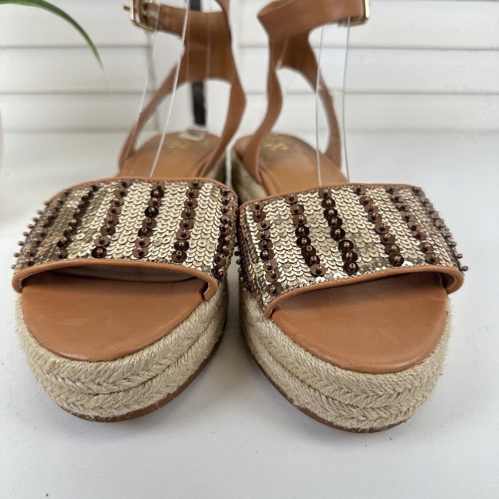 Vince Camuto Kathalia Flatform Sandal Gold Copper Sequin Espadrille Shoe Size 10 - Picture 4 of 9